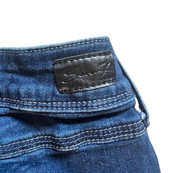 Seven7 High Rise Skinny Dark Wash Distressed Jeans Slit Ankle Raw Hem size 14W - Picture 8 of 12